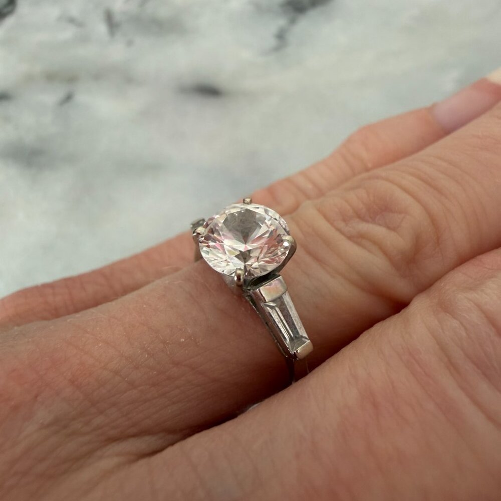 14K White Gold & CZ Engagement Ring - 1940's or 50's Style - 5.5